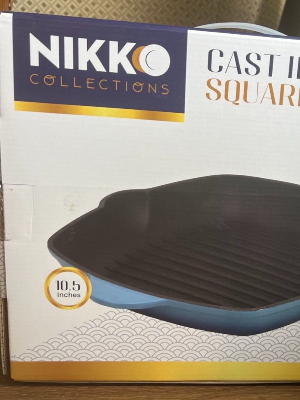 Nikko Collections Cast Iron Square Grill Pan 10.5 Blue Enamel